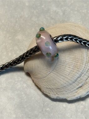 Rare Trollbeads Pink & Green Murano Glass Bead Retired 2008